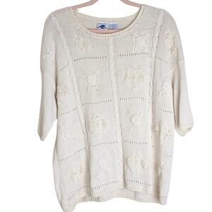 Vintage Cottagecore Cable Knit Embroidered Sweater Women's Oversized Large